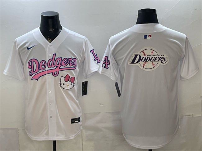 Men's Los Angeles Dodgers Team Big Logo White Hello Kitty Night Stitched Baseball Jersey Men's Los Angeles Dodgers Team Big Logo White Hello Kitty Night Stitched Baseball Jersey